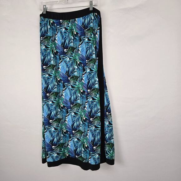 Cj Banks Skirt Women's 1X Blue Green Tropical Maxi Elastic Waist Side Slit - Picture 16 of 16